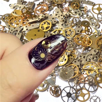 1 Csomag Retro Arany-Óra Felszerelés, Szegecsekkel 3D DIY Nail Art Dekoráció Manikűr Szalon