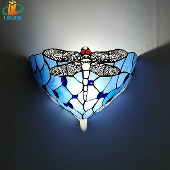 12 Inch Tiffany Szitakötő Üveg, Fali Lámpa, Nappali Háttér Fal Világítás Mediterrán Étterem Folyosó Dekoráció Lámpa