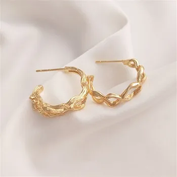 14K Arany Töltött Divatos, kreatív ág C-típusú fülbevaló 925 ezüst tű kiváló minőségű női fülbevaló