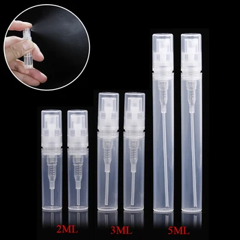 ( 7db/lot) Üres 2ml 3ML 4ML 5ML mini Protable műanyag spray parfümös üveg, kis Újratölthető parfüm minta porlasztó üvegek