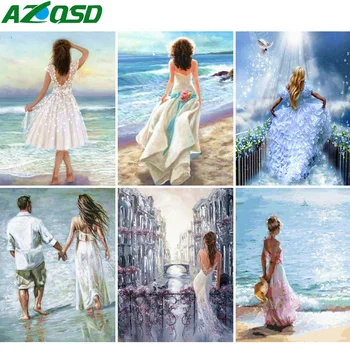 AZQSD Gyémánt Festmény Lány Álló Mozaik Képek Strassz Gyémánt Hímzés Eladó Tengerparti Teljes Gyakorlat Kézműves Készletek