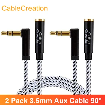 Cablecreation 2 Csomag AUX Kábel 3,5 mm-es Audio Jack Hosszabbító Kábel 90 Fokos Férfi-Nő Fejhallgató Kábel Autó Hangszóró