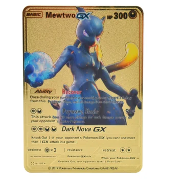 Fém Fém Kártya GX Mewtwo Anime Pokémon Kártya Pikachu Játék Csata Gyűjtemény Kártya Carte Pokemon Francaise Játék Modell Ajándék