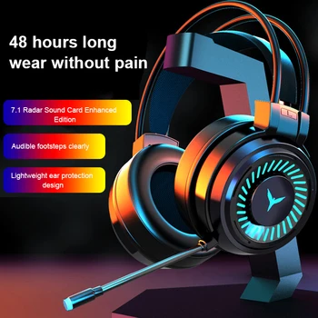 Gaming Headset Gamer Fejhallgató Térhatású Sztereó Vezetékes Fülhallgató USB Mikrofon Színes Fény PC Laptop Játék Fülhallgató