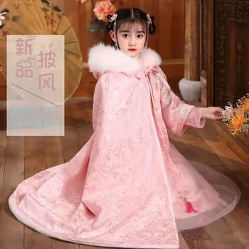 Hanfu Steppelt Kapucnis Lány Meleg Köpeny Téli Új Hímzés Sűrűsödik Álcázó Kínai Gyerekek Ősi Köpeny Gyerekek Új Év, mit visel