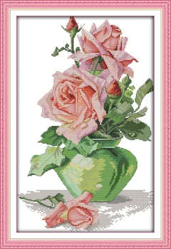 Rose pedig váza keresztszemes készlet aida 14ct 11ct gróf nyomtatott vászon öltéssel hímzett DIY kézzel készített kézimunka