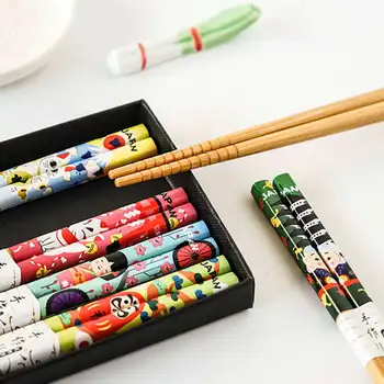 Újrafelhasználható 5 Pár Állítsa Be Kézzel Gyártott Bambusz Evőpálcika Japán Természetes Fa Pálcika Sushi Élelmiszer-Dobon, Virág, Fa Chop Botok