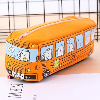 1 db Aranyos Kreatív iskolabusz tolltartó Nagy Kapacitású Rajzfilm Állat Vászon Ceruza, Táska, Doboz, Iskolai felszerelés