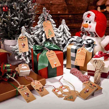100 Kraft Papír Kártya Címke Címke Boldog Karácsonyt DIY Lógni Címkék Ajándék Csomagolás Dekoráció Ajándék Kártya, Kézzel készített Csomag Kellékek