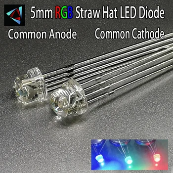 1000Pcs 5mm 4.8 mm-es Szalma Kalap Átlátszó Szín víztiszta RGB LED Közös Anód Katód Dióda