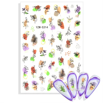 1db 3D-s Köröm Matrica, színes Pillangó, Virág Minta Leveleket Matricák Manikűr DIY Matricák Körmök