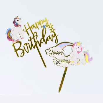 1db Akril Tükör Egyszarvú Boldog Szülinapi Torta Dekoráció Lány Születésnapi Party Sütemény Topper Cupcake Desszert Ajándék lakberendezés