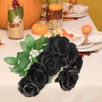 1db Mesterséges Rose Szárított Virágok, Dísznövények Mesterséges Reális Ál Selyem Újrafelhasználható Hamis Fekete Virágos Dekor Beltéri