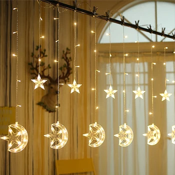 2,5 M Csillagos String Light LED Karácsonyi Koszorú Tündér Függöny Fény Beltéri, mind Kültéri Szobás Családi Esküvő Party Dekoráció