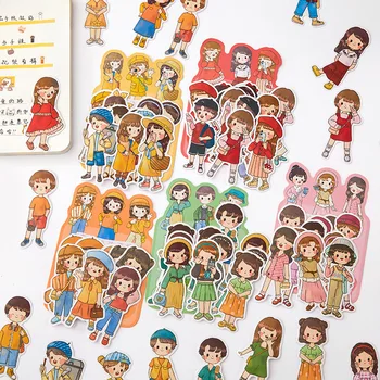 20 Db Aranyos Lányok Viselnek Matrica Csomag Aranyos Karakter Minta Naplózó Dekoráció Anyag Matrica Írószer Esztétikai Koreai