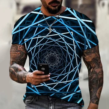 2021 Nyári Meleg Stílus Geometriai Minta 3D Nyomtatott póló Három-dimenziós Trend Személyiség Pulóver, Rövid Ujjú