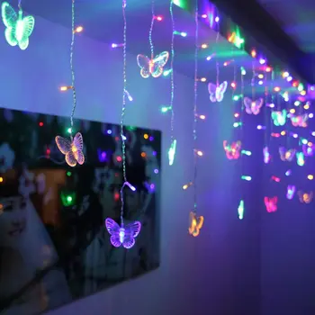 3,5 m Pillangó LED Függöny String Lámpák Kültéri Esküvői Decoation Vízálló Garland Tündér Lámpa, Karácsonyi, újévi Ablak Fény