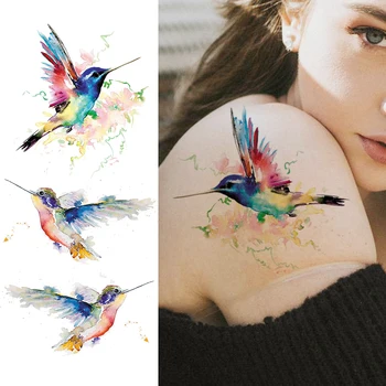 3D Akvarell Kolibri Ideiglenes Tetoválás Matrica Női Divat Test Művészeti Kar, Váll Tetoválás Felnőtt Hamis Vízálló Tetoválás