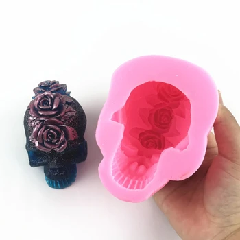 3D-s Rózsa Koponya Epoxi Gyanta Penész lakberendezési Dísztárgyak Szilikon forma DIY Kézműves Gyertya Öntés Eszközök