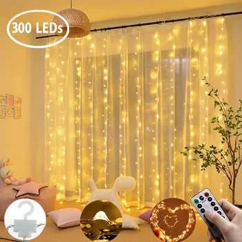 3M LED Függöny String Fények, Távirányító, USB-Új Év Tündér Garland Lámpa, Ünnepi Dekoráció, Otthon Hálószoba Ablakon a Karácsony