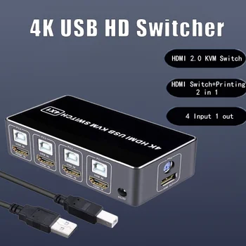 4 port HD KVM Kapcsoló HDMI-kompatibilis 4K USB-HD Váltó HD KVM HDMI-kompatibilis, 4 az 1-4K 30HZ win10/8/mac os. PC-laptop