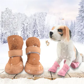 4db/Szett Téli Meleg Cipő Kutyák Aranyos Kutya Hó Csizma Gyaloglás Pamut Keverék Kiskutya Cipők Pet Supplies Zapatos Perrot
