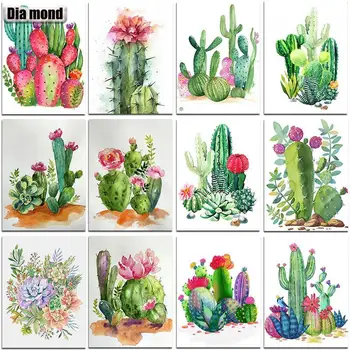 5D DIY Gyémánt Festmény Kaktusz Teljes Négyzet/Kör Gyémánt Hímzés Mozaik Zöld Növények, Kézzel készített Kézműves Ajándék, lakásdekoráció