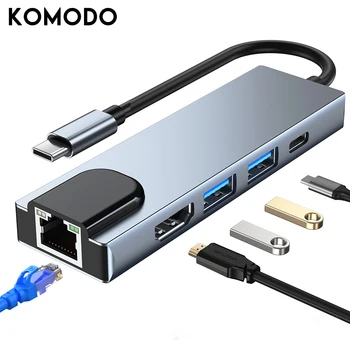 A 4K USB-C-Hub-Gigabit Ethernet Lan 5 az 1-ben USB C Típusú Elosztó Adapter Mac book Pro Thunderbolt 3 USB-C Töltő PD