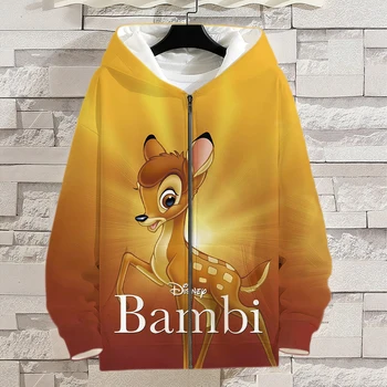 Bambi Pulóver Női Alkalmi Tavaszi Rajzfilm Anime Kapucnis Fiú Lány Gyerek Disney 3D-s Nyomtatási Streetwear Férfi Zip Ruházat