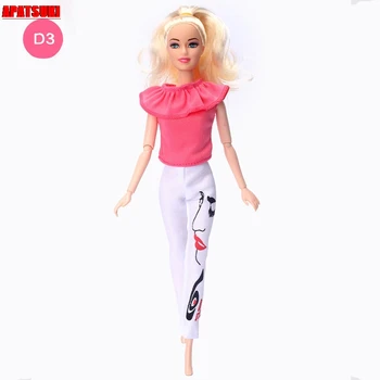 Divat, Ruha Szett Barbie Baba Ruhák Rózsaszín Fodros Inget, Maximum & Fehér Nadrág Nadrág Babaház Tartozékok DIY Játékok