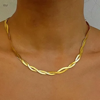 Dupla halszálkás kígyó lánc nyaklánc női rozsdamentes acél entiwine arany nyaklánc 2021 szabad elhomályosítani streetwear