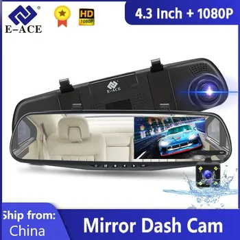 E-ACE A33 Tükör Dvr 4.3 Inch Dashcam FHD 1080P Automatikus Kamera Auto Regisztrátor Támogatás Visszapillantó Kamera Videó Felvevő Autó Dvr