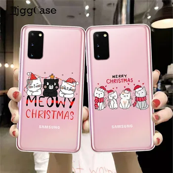 Karácsonyi Mikulás Telefon tok Samsung S21 S8 S9 S10 S20 Plus FE Megjegyzés 10 20 Ultra Lite rajzfilm Aranyos Macska hátlap Táskák