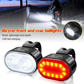 Kerékpár Első Hátsó Lámpa Szett Bycicle Fények USB Töltés Fényszóró Lámpa Hátsó MTB Vízálló Light Lámpa Kerékpár Kiegészítők