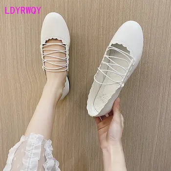 LDYRWQY 2021 új nyári koreai divat temperamentum tiszta színű, kerek toe rugalmas lapos cipő PU Gumi