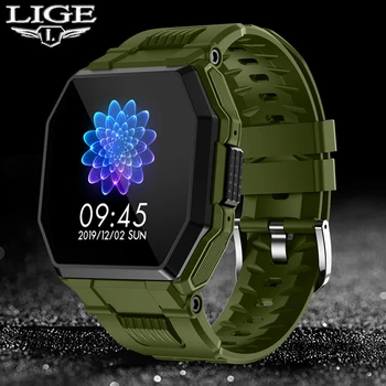 LIGE 2021 ArmyGreen 1.55 Hüvelyk Smartwatch Férfiak Full Touch Multi-Sport Mód, Intelligens Karóra Férfi pulzusmérő Az iOS-Android