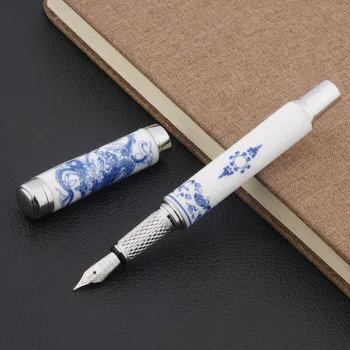 luxus minőségű, Kék-Fehér Porcelán sárkány töltőtoll Festmény a 0,7 mm-es Heggyel tinta, toll, Írószerek Diák irodaszerek új