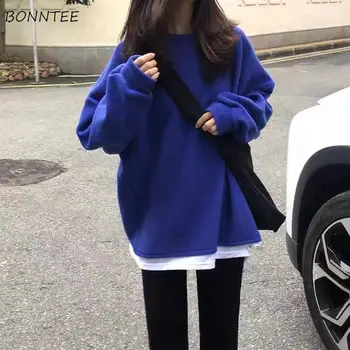 Melegítőfelső Nők Hamis Két Darab Kék Őszi Divat Diákok koreai Stílus Laza Összes mérkőzés Patchwork Streetwear Minőségi Femme
