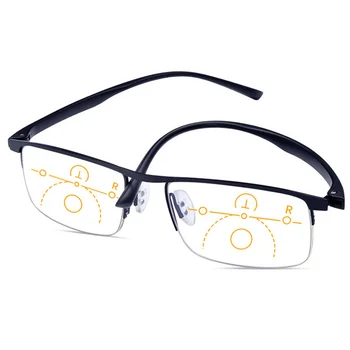 Multifokális Olvasó Szemüveg Progresszív Férfiak Nők Nagyító Presbyopic Szemüveg Sokkal Közelében Anti-Blue Ray Tr90 Fél Keret +150