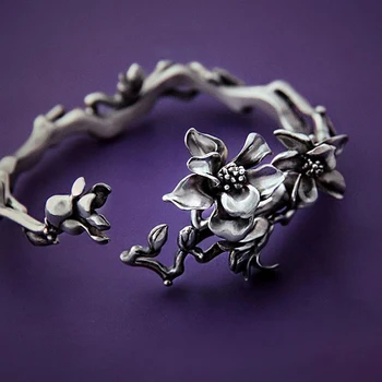 Nyári független design kézzel készített magnolia női karkötő gyönyörű szép divat ezüst ékszerek