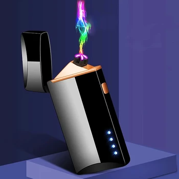 Olcsó Fém Szélálló USB Kettős Arc Plazma Öngyújtót, Cigarettát Flameless Öngyújtó LED Teljesítmény Kijelző Modulok, a Férfiak a Dohányzás Ajándék