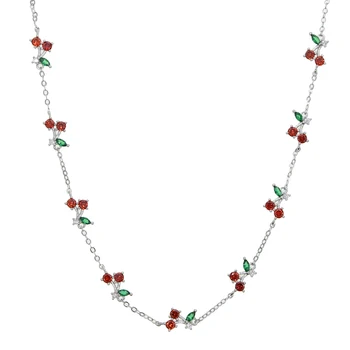 piros, zöld, cz szép cseresznye varázsa magas minőségű 2020 sumer gyümölcs, design, divat női nyaklánc