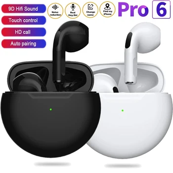 Pro6 TWS Vezeték nélküli Fejhallgató Bluetooth 5.0 Fülhallgató 9D Sztereó sport Fülhallgató, Mikrofon Töltés doboz, Headset minden okostelefon