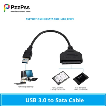 PzzPss USB-SATA Kábel Fekete-Sata USB 3.0 Adapter AKÁR 6 Gbps Támogatása 2.5 Inch Külső SSD HDD Merevlemez 22 Pin Sata-III.