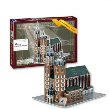 Szent Mária-bazilika Krakkó egyház Tanulás 3D Papír DIY Kirakós Modell Oktatási Játék Készletek Gyermek Fiú Ajándék Játék