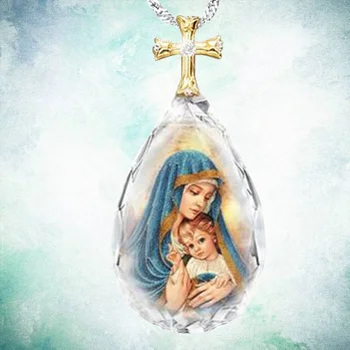 Szűz Mária, Baba Kép Kristály Üveg Női Nyaklánc Medál Vallási Amulett Női Nyaklánc Medál Ékszer Kiegészítők