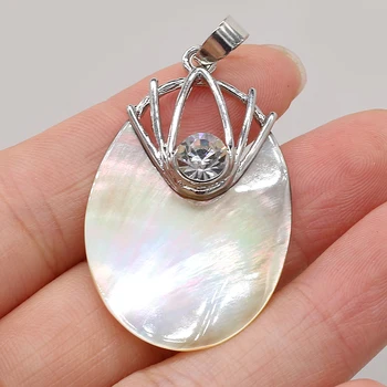 Természetes gyöngyház tojás alakú gyémánt medál kézműves mesterségek DIY nyaklánc, fülbevaló, ékszer, kiegészítők, ajándék készítés 26x40mm