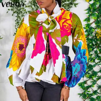 VONDA a Nők Maximum 2021 Vintage virágmintás Blúz, Hosszú Ujjú Csipke-up Hivatal Ing Bohém Blusas Femininas Streetwears