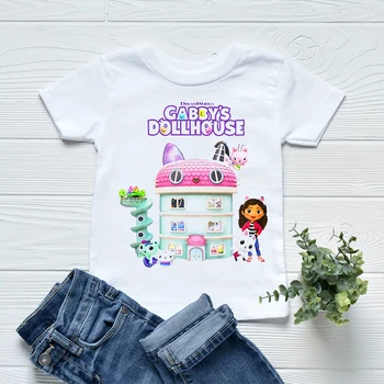 Újonnan Girls T-Shirt Aranyos Gabbys Babaház Rajzfilm Nyomtatási Ruhát Gyerekek Tshirt Divat Alkalmi Baba Póló Fehér Rózsaszín Ing Maximum